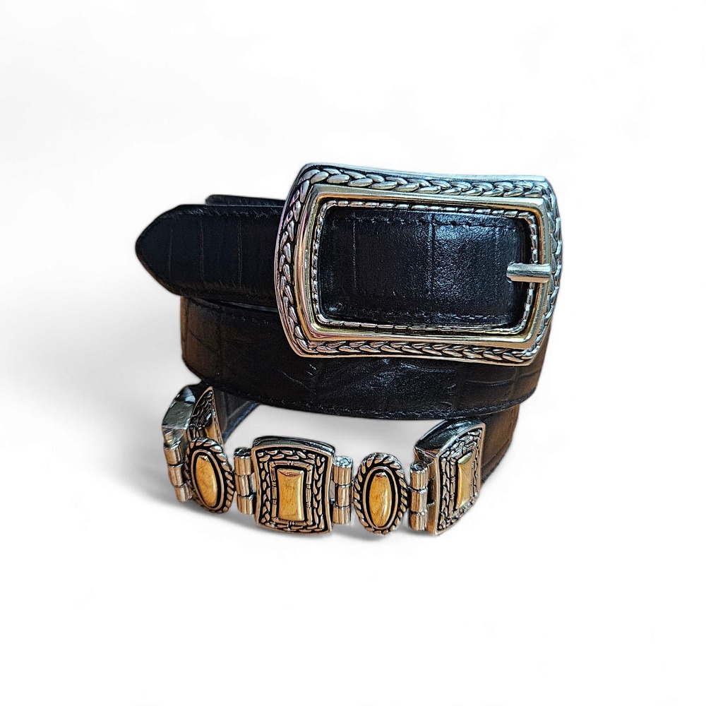 Marina Collection Women's Black Croc Embossed Leather Belt Size L